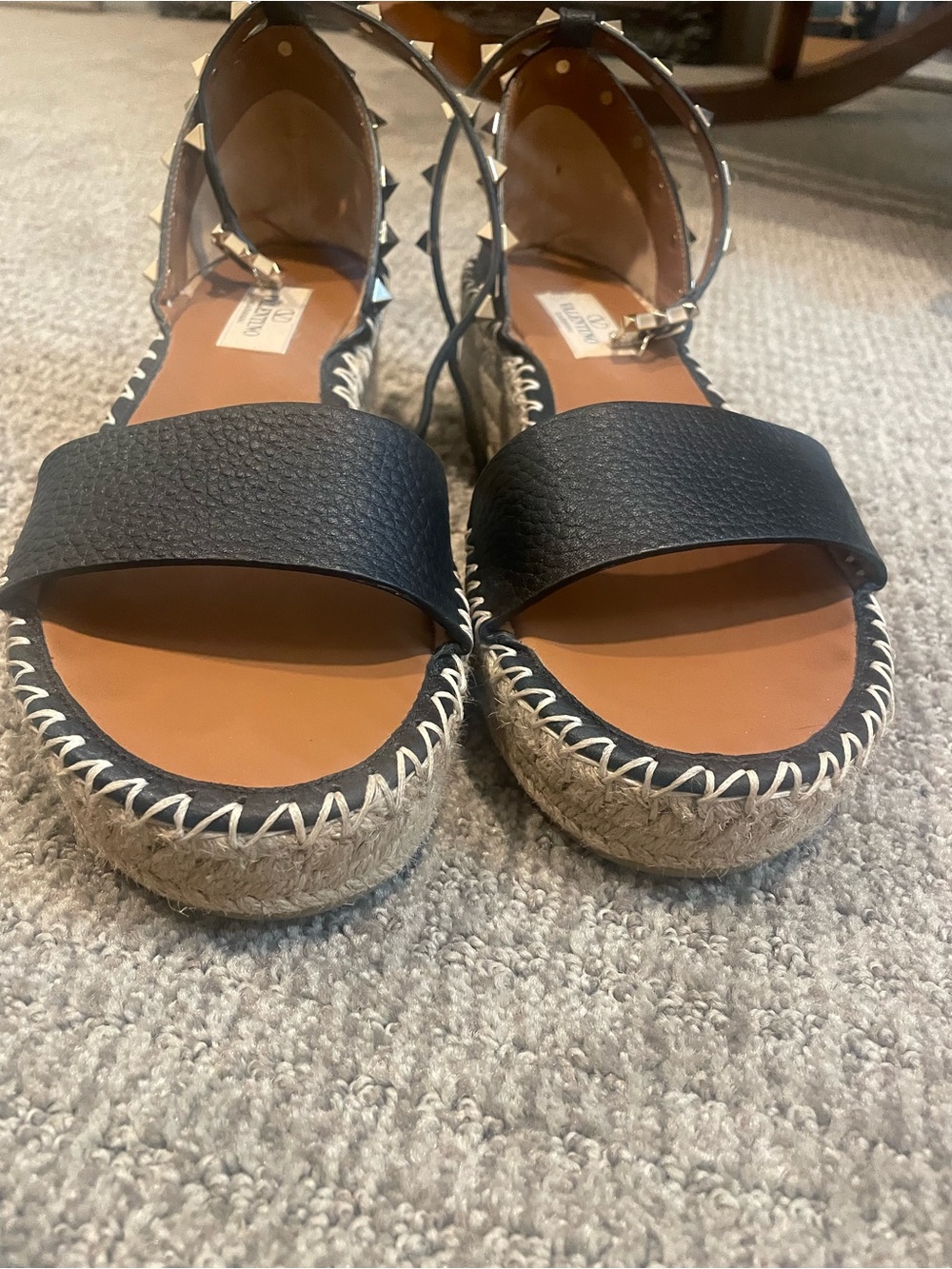 Valentino Black Leather Studded Espadrille Sandals - Picture 8 of 9